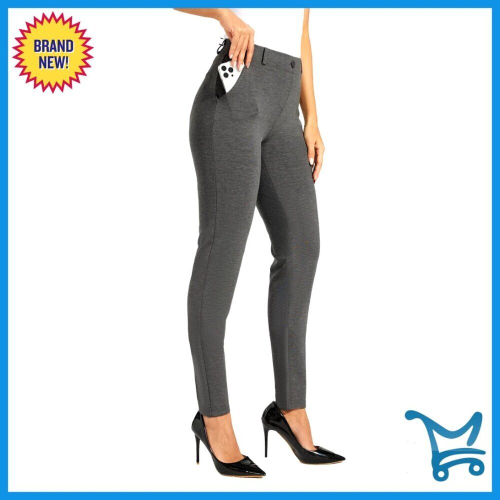 Skinny Work Pants with Pockets, Stretch Yoga Dress Slacks, 28-30 Inseam